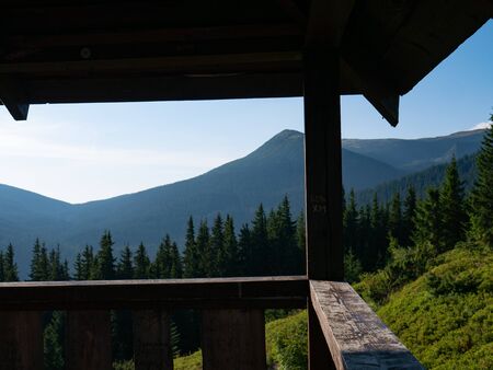 Mountain valley during sunrise / sunset. Natural summer landscape. Colorful summer landscape in the Carpathian mountains.の写真素材