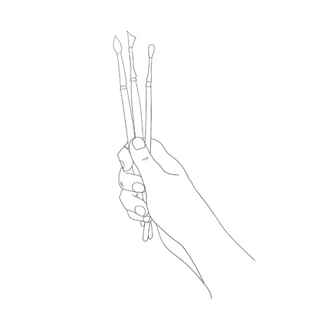 hand of the artist with brushesのイラスト素材