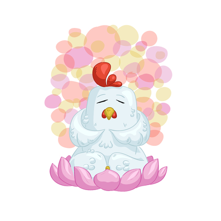 White chicken meditate on lotus with circle backgroundのイラスト素材