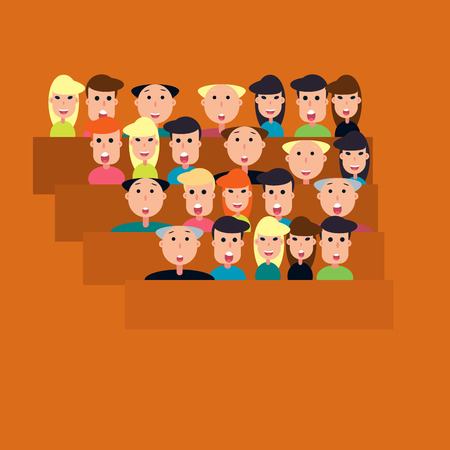 Tribune with fans. Many different persons. Vector flat illustrationのイラスト素材