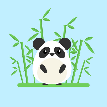 Cute baby panda standing between the bamboo on blue backgroundのイラスト素材