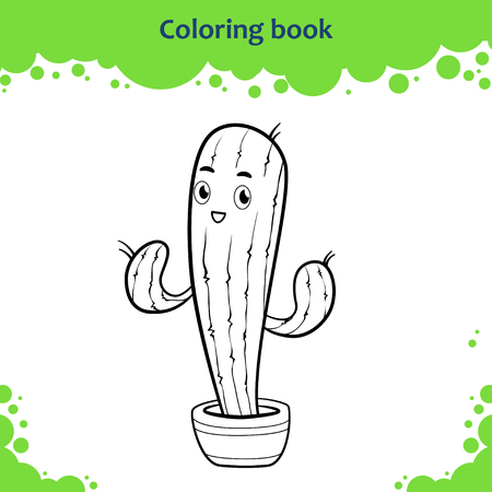 Coloring book page for kids. Color the cute cartoon cactus.のイラスト素材