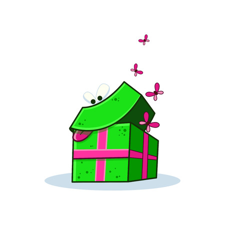 Cartoon funny gift box on white background. Vector image to create original web games or graphic designのイラスト素材