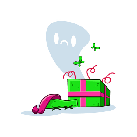 Cartoon dead gift box on white background. Vector image to create original web games or graphic designのイラスト素材
