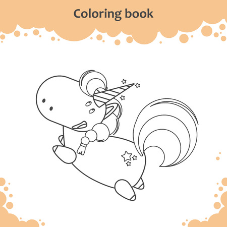 Color the cute cartoon little flying unicorn - coloring book for kids Vector illustrationのイラスト素材