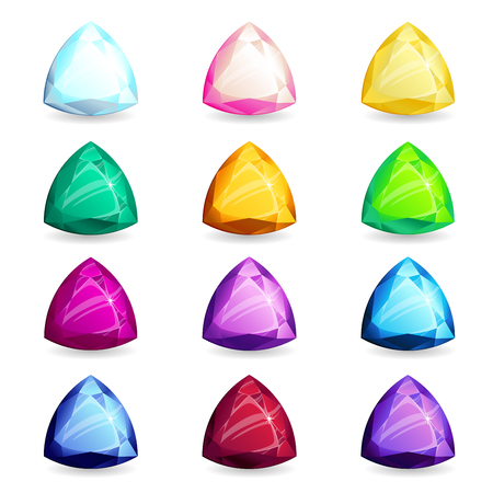 A collection of isolated realistic triangle-shape of precious stones of different types. Jewelry for mobile games or designのイラスト素材