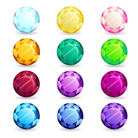 Isolated colorful gemstones of round shape set. Vector illustration for jewelry design.のイラスト素材