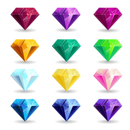 A collection of isolated realistic diamond of different colors. Jewelry for mobile games or designのイラスト素材