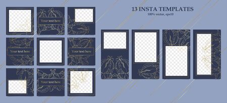 Design backgrounds. Set stories and post frame templates. Vector cover. Mockup for personal blog or shop.Layout for promotion.Endless square puzzle layout for promo.のイラスト素材
