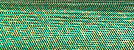 Closeup image of a roof made of wooden tiles painted in different colorsの写真素材