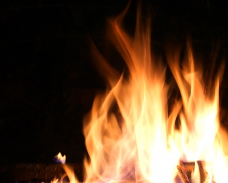Fire flame burning in the fireplace
