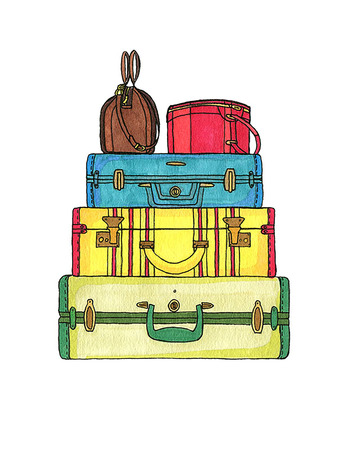Colorful suitcases and bags vectorのイラスト素材