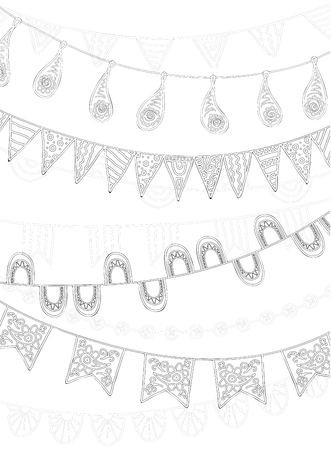 Hand Drawn Vector Garlands, lanterns and Bunting Flagsのイラスト素材