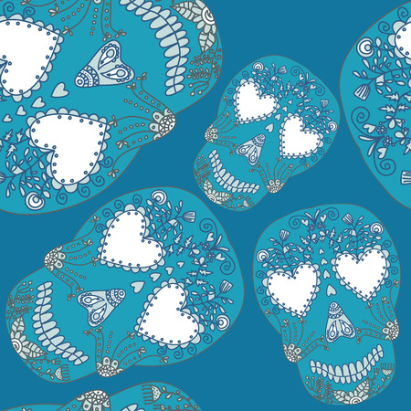 Day of Dead colorful skull with ornament, Happy Halloween, patternのイラスト素材