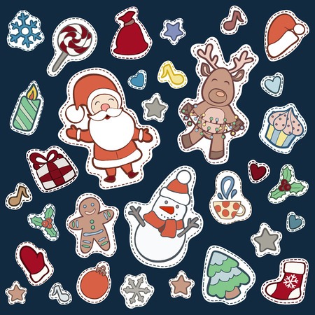 Christmas and Happy new year patch badgesのイラスト素材