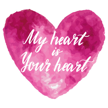 Grungy pink watercolor heart with handwritten Be Mine Valentine calligraphy card.のイラスト素材