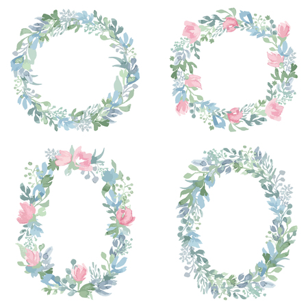 Watercolor hand drawn wreathes. Wreathes design for wedding invitations, cards and any other your projects.のイラスト素材
