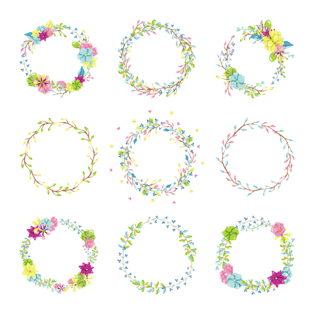 Magic illustration with fairy flowers wreaths. Hand drawn vector design for girls and children collections.のイラスト素材