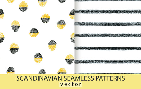 Abstract scandinavian patterns set. Pencils drawn background.のイラスト素材
