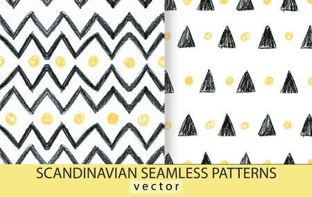 Abstract scandinavian patterns set. Pencils drawn background.のイラスト素材