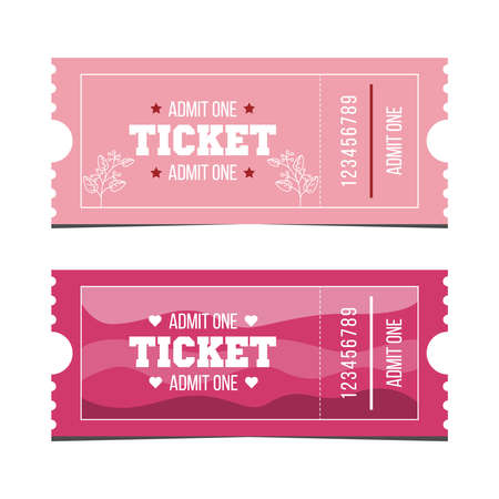 A set of two tickets for the event for a girl, a woman. Vector graphics. Illustration isolated on white background.のイラスト素材