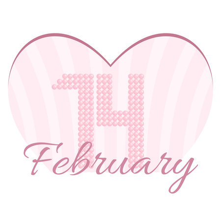 Cute illustration with big pink heart. Illustration for February 14th, Valentine's Day. Pearly numbers. Isolated on a white background.のイラスト素材