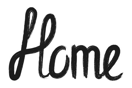 Hand drawn lettering Home. Decorative vector lettering in flat style for cozy home design, stickers, posters, print. Handwritten cursive font. Hand draw word in black color.のイラスト素材