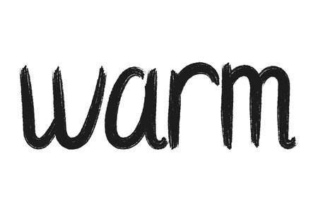 Hand drawn lettering warm. Decorative vector lettering in flat style for cozy home design, stickers, posters, print. Handwritten cursive font. Hand draw word in black color.のイラスト素材