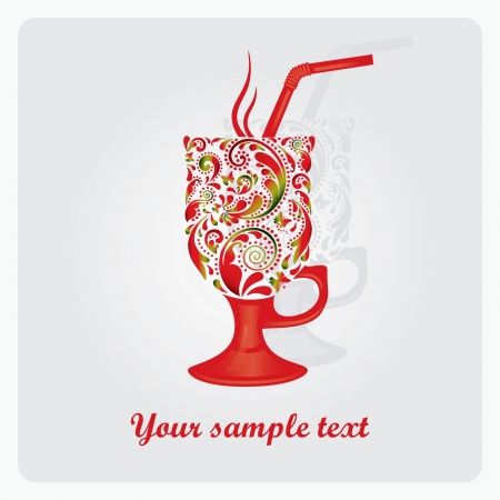 Cup of hot coffee latte made from the leaf pattern  のイラスト素材