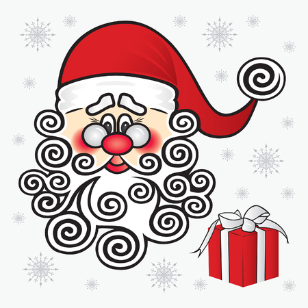Santa Claus on a white background with a gift and snowflakes. Christmas greeting card.のイラスト素材