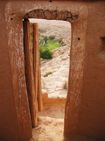 View to oasis from the Diriyah fortress in Er Riyadh, Saudi Arabiaの写真素材