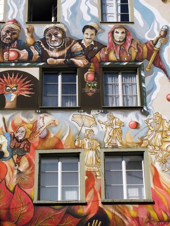 Fairy painting on the wall of a house in Lucerne, Switzerlandの写真素材