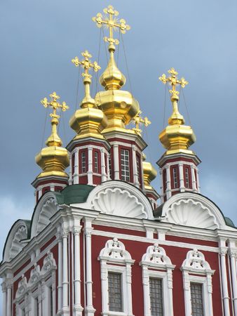 Golden domes of Novodevichiy convent in Moscowの写真素材