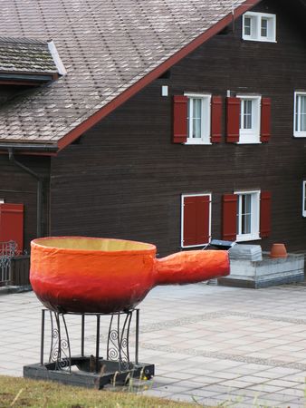 Huge fondue at a rural restaurant in Amden, Switzerland の写真素材