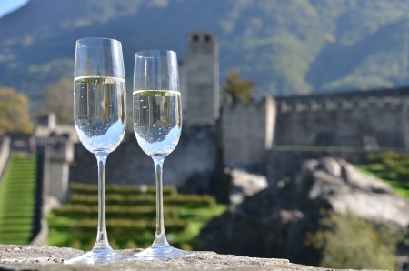 Pair of champagne glasses  Bellinzona, Switzerlandの写真素材