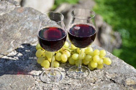 Pair of wineglasses and grapes  Bellinzona, Switzerlandの写真素材