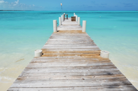 Wooden jetty. Exuma, Bahamasの写真素材
