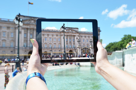 Buckingham Palace on the screen of a tablet pc