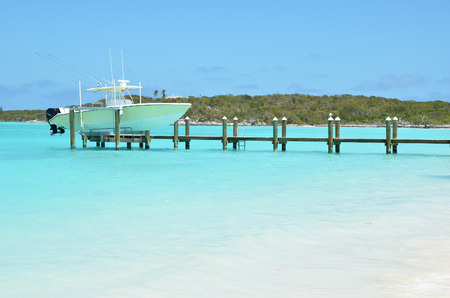 cht at the wooden jetty. Great Exuma, Bahamasの写真素材