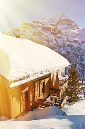 Muerren, famous Swiss skiing resortのeditorial素材