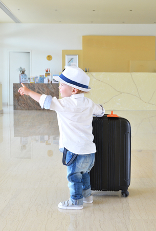 Young traveler in the lobby of a hotelの写真素材
