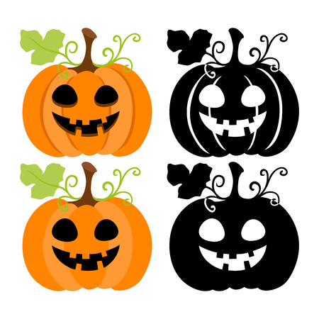 Set of scary halloween pumpkin isolated on white background. Halloween pumpkins with Jack OLantern face. Vector illustration.のイラスト素材