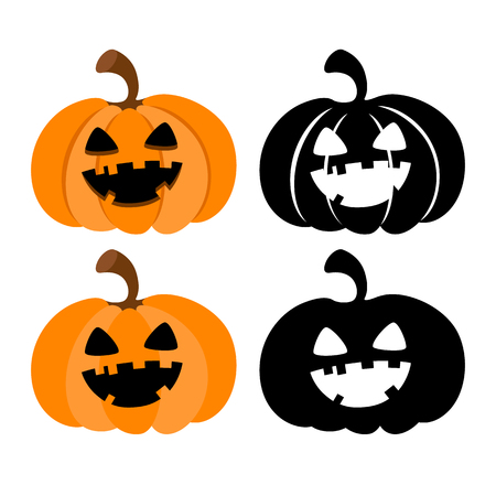 Set of scary halloween pumpkin isolated on white background. Halloween pumpkins with Jack OLantern face. Vector illustration.のイラスト素材