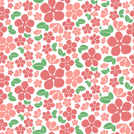Seamless red flowers pattern. Cute floral texture. Vector illustration.のイラスト素材