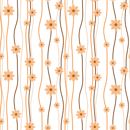 Seamless orange flowers pattern. Cute floral texture. Vector illustration.のイラスト素材