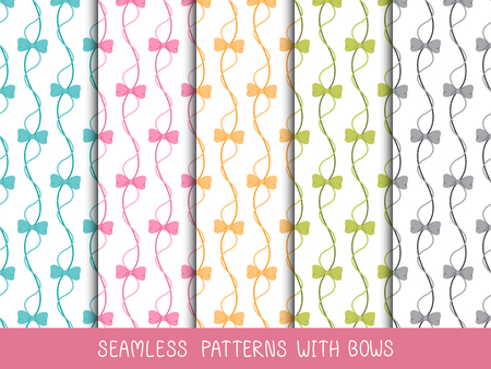 Set of Seamless Bows Patterns, vector illustration.のイラスト素材
