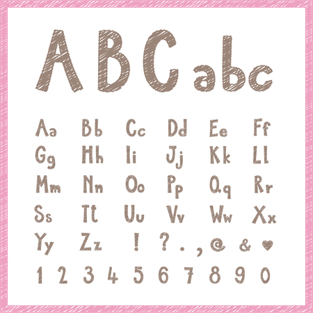 Chalk sketched characters on white background. Cute alphabet. Vector illustration.のイラスト素材