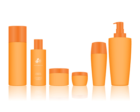 Cosmetic Bottle Set isolated on white background. Cosmetic bottle for liquid, cream, gel, lotion. Skin care product package, vector illustration.のイラスト素材