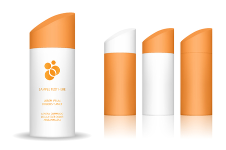Cream bottle isolated on white background. Cosmetic bottle for liquid, lotion, sunscreen. Skin care product package, vector illustration.のイラスト素材