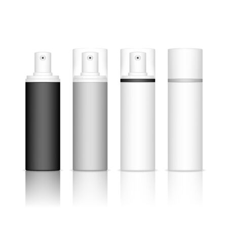 Spray bottles isolated on white background. Cosmetic container for liquid. Beauty product package, vector illustration.のイラスト素材
